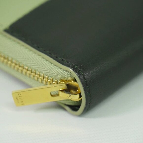 CELINE Leather Round Zip Wallet Light Green Dark Green Gold - Picture 8 of 10